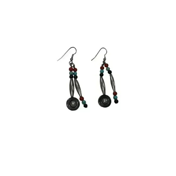 Dangle Earrings with coral, turquoise and hematite - Picture 1 of 5